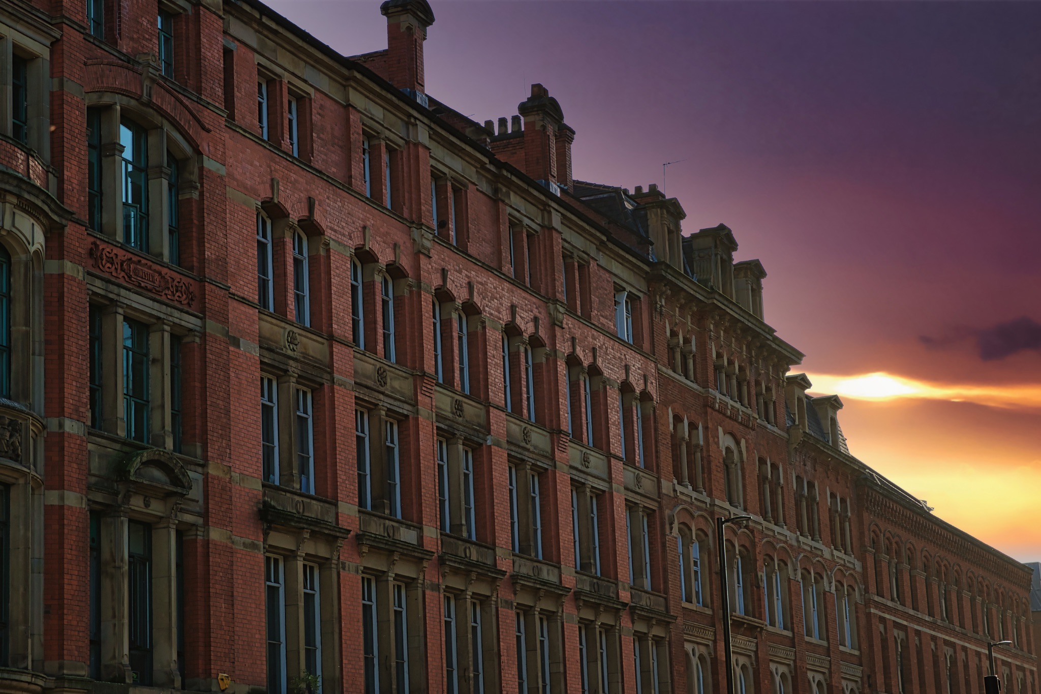 Brick Building at Sunset in Manchester, UK.